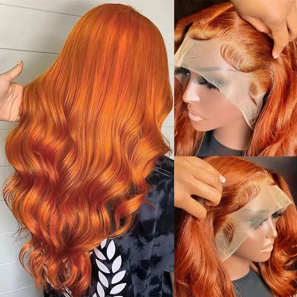 Luvin 13x4 13x6 220% Density Transparent HD Lace Front Wig Human Hair for Women Body Wave Remy Human Hair Ginger Orange 350#