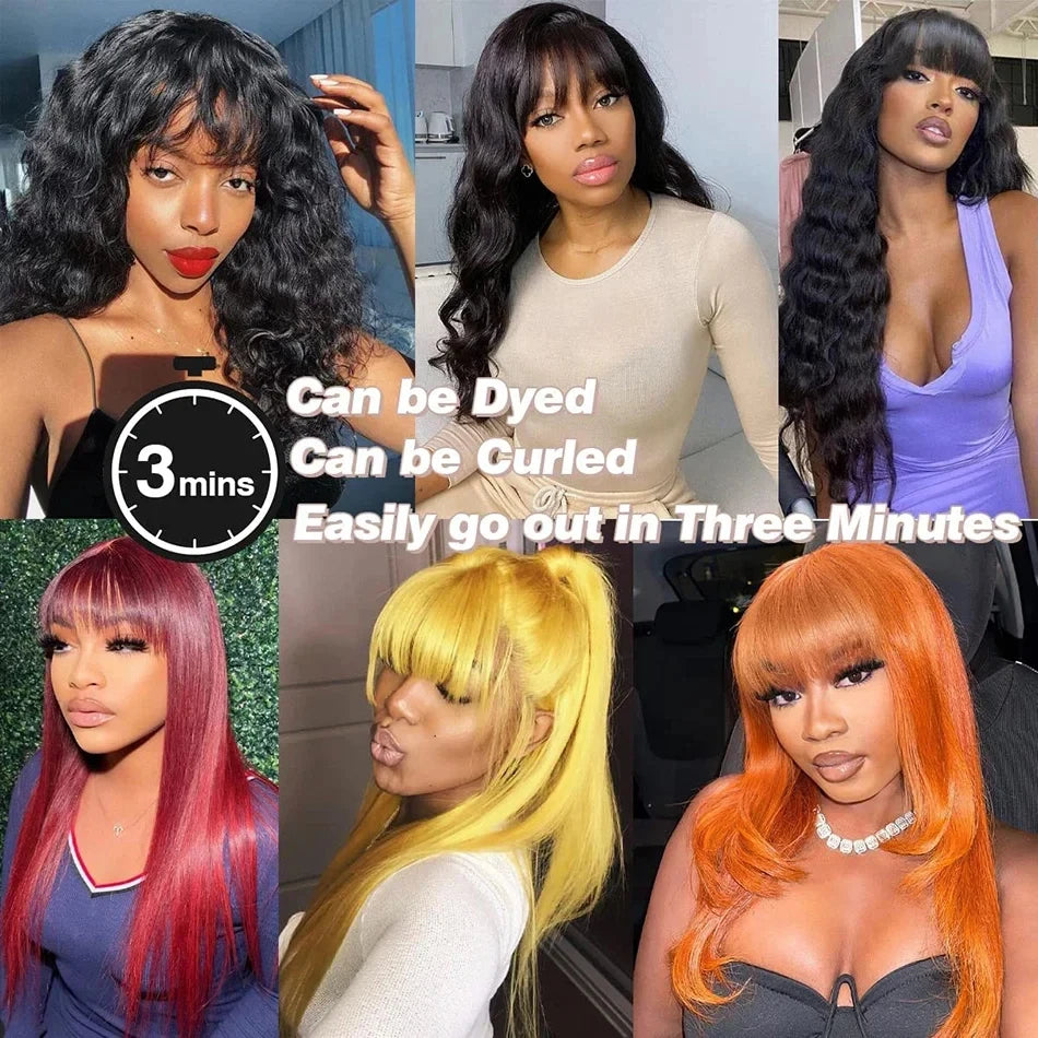 3x1 Middle Part Human Hair Wigs With Bangs Cheap Straight Wigs For Black Women 30 32 Inch Brazilian Wigs 100% Human Hair Wig
