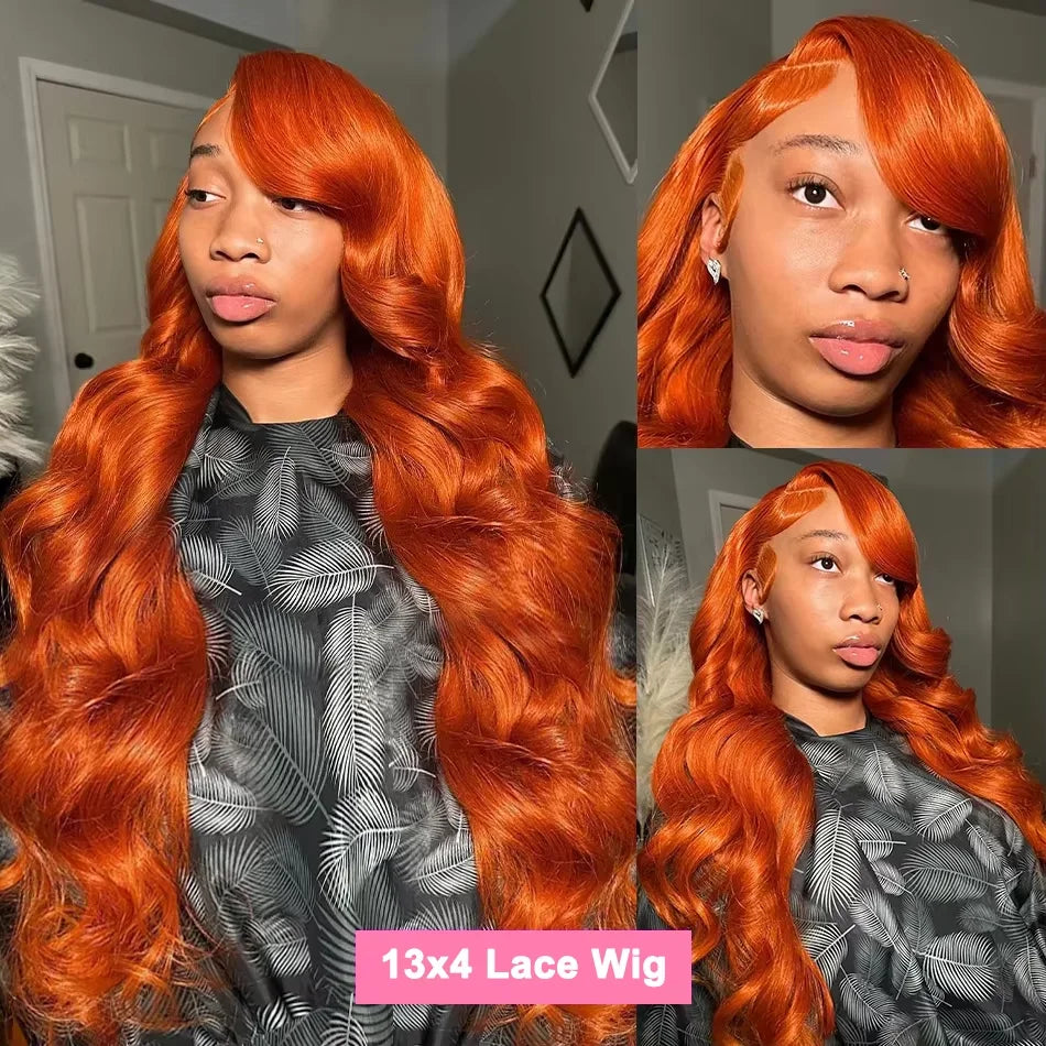 Luvin 13x4 13x6 220% Density Transparent HD Lace Front Wig Human Hair for Women Body Wave Remy Human Hair Ginger Orange 350#