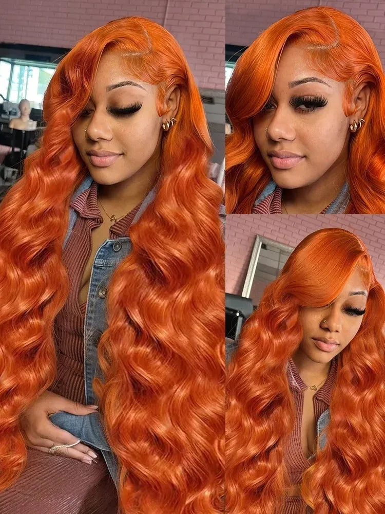 YKB Ginger Body Wave 13x6 HD Lace Front Wigs Human Hair 200 Density 350 Orange Colored Brazilian Remy Hair Pre Plucked For Women