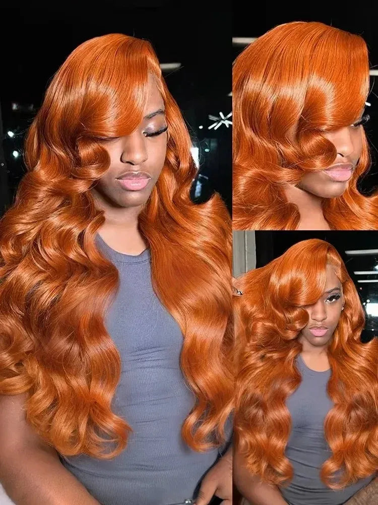 YKB Ginger Body Wave 13x6 HD Lace Front Wigs Human Hair 200 Density 350 Orange Colored Brazilian Remy Hair Pre Plucked For Women
