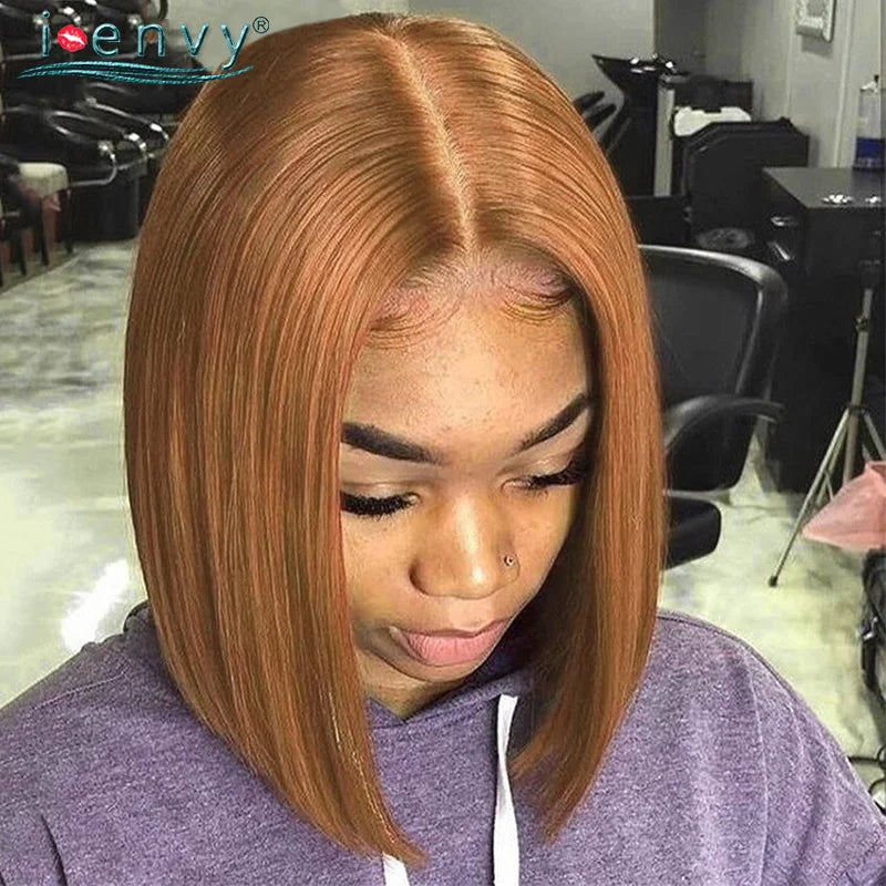 Ginger Short Bob Human Hair Wigs Blonde Lace Front Wig Peruvian Straight Orange Burgundy Red 13x1 Transparent Part Lace Bob Wig