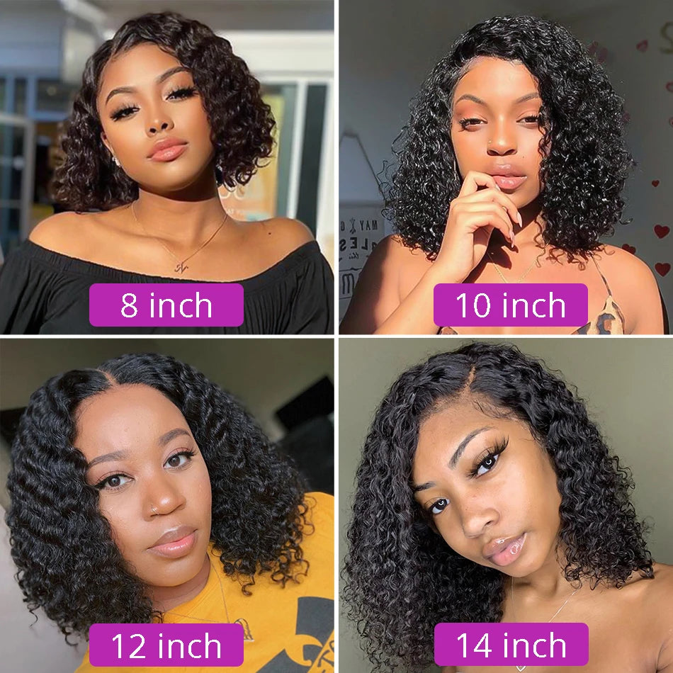 13x1 Curly Short Bob Lace Wigs Brazilian 4x4 Bob Lace Closure Wig Glueless Deep Wave Lace Frontal Human Hair Wigs For Women 220%