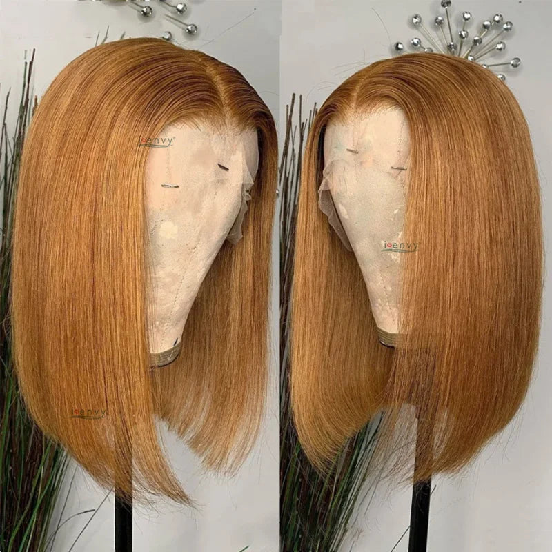 Ginger Short Bob Human Hair Wigs Blonde Lace Front Wig Peruvian Straight Orange Burgundy Red 13x1 Transparent Part Lace Bob Wig