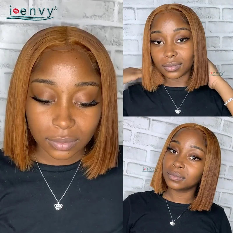 Ginger Short Bob Human Hair Wigs Blonde Lace Front Wig Peruvian Straight Orange Burgundy Red 13x1 Transparent Part Lace Bob Wig