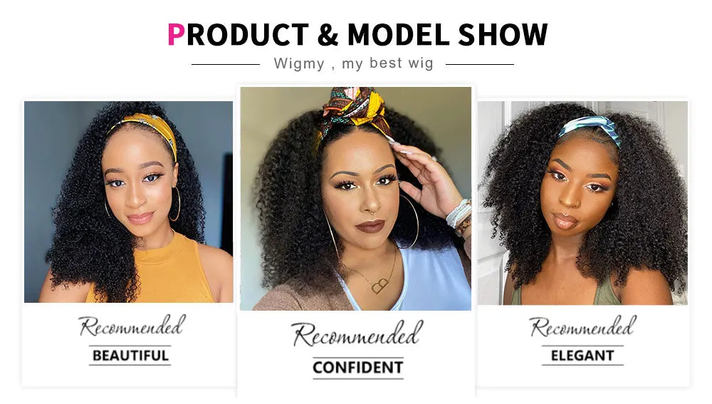 Afro Kinky Curly Wig Silk Headband Wig Human Hair for Women 180% Glueless Wigmy Curly Human Hair Wig Brazilian Hair Half Wig