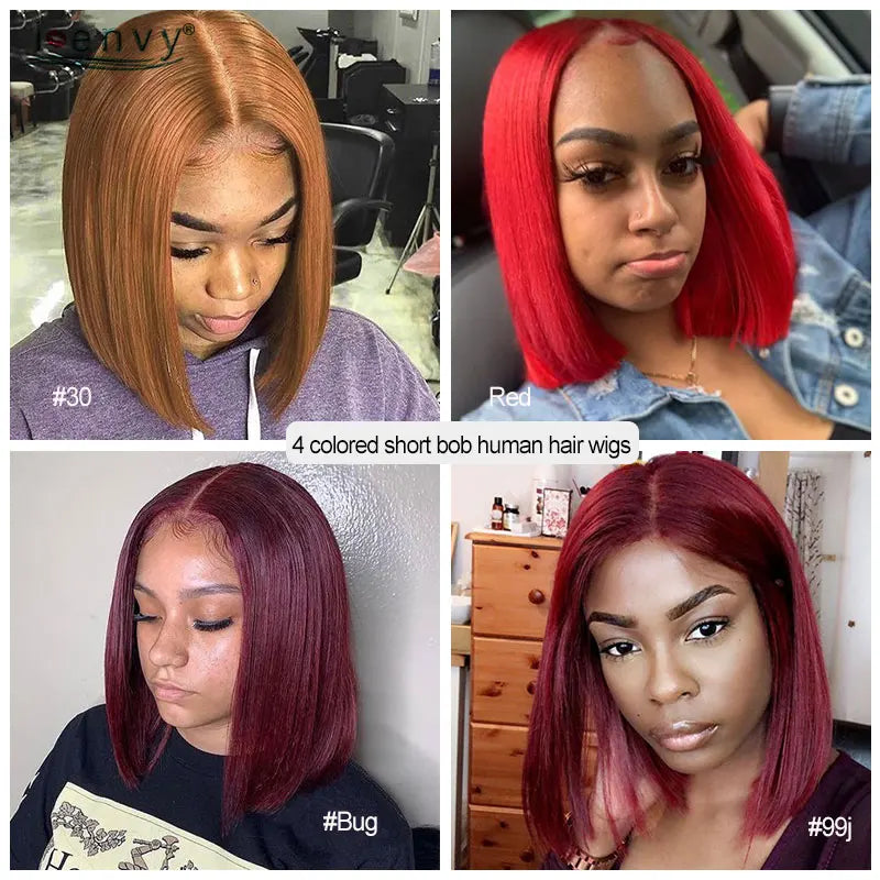 Ginger Short Bob Human Hair Wigs Blonde Lace Front Wig Peruvian Straight Orange Burgundy Red 13x1 Transparent Part Lace Bob Wig