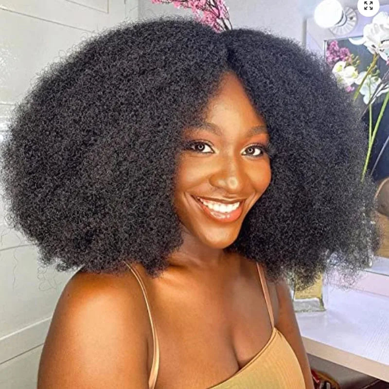 350% Density Fluffy Afro Kinky Curly Human Hair Wigs 13x4 Transparent Lace Frontal Wig Virgin Hair 4x4 Closure Wig Natural Color