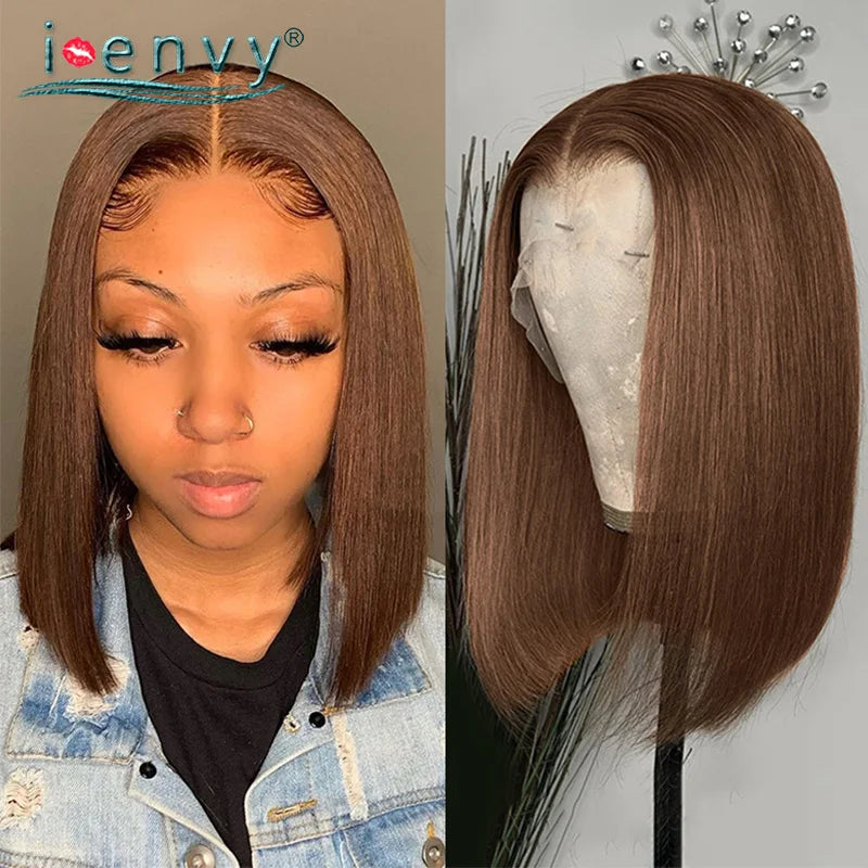 Ginger Short Bob Human Hair Wigs Blonde Lace Front Wig Peruvian Straight Orange Burgundy Red 13x1 Transparent Part Lace Bob Wig
