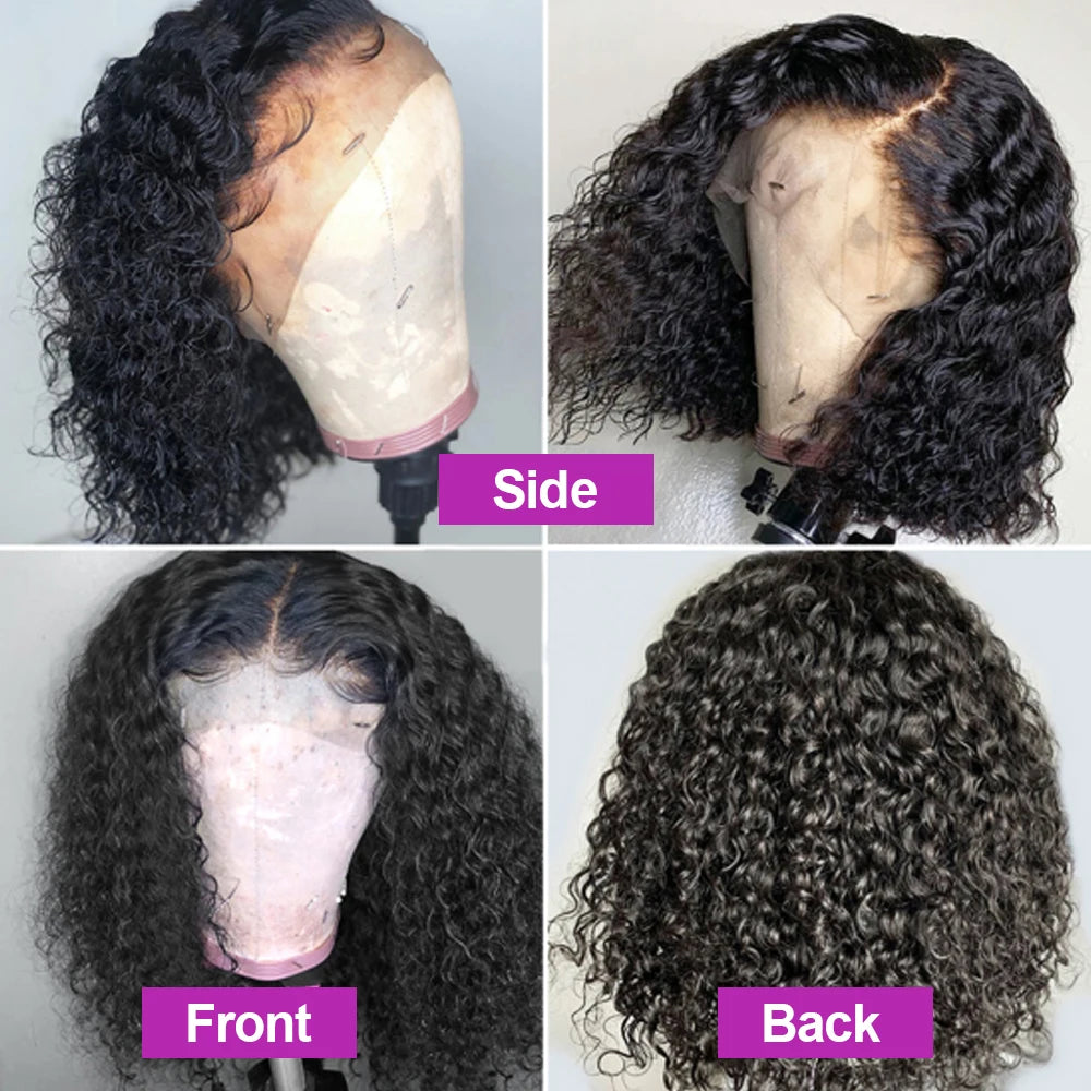 13x1 Curly Short Bob Lace Wigs Brazilian 4x4 Bob Lace Closure Wig Glueless Deep Wave Lace Frontal Human Hair Wigs For Women 220%