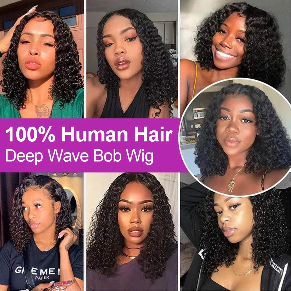 13x1 Curly Short Bob Lace Wigs Brazilian 4x4 Bob Lace Closure Wig Glueless Deep Wave Lace Frontal Human Hair Wigs For Women 220%