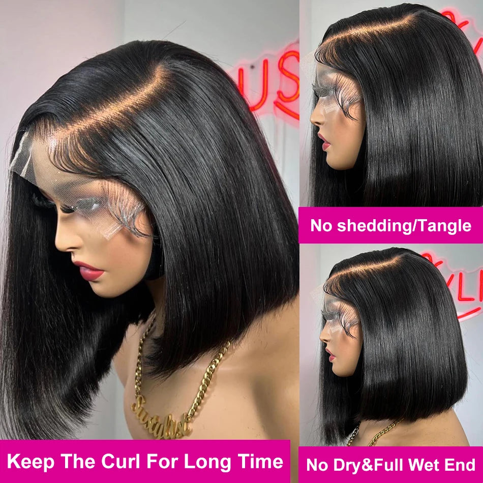 5X5 Closure Bob Short Wig Human Hair Bone Straight Preplucked 13X4 13X6 HD Transparent Frontal Lace Wigs For Women 250%