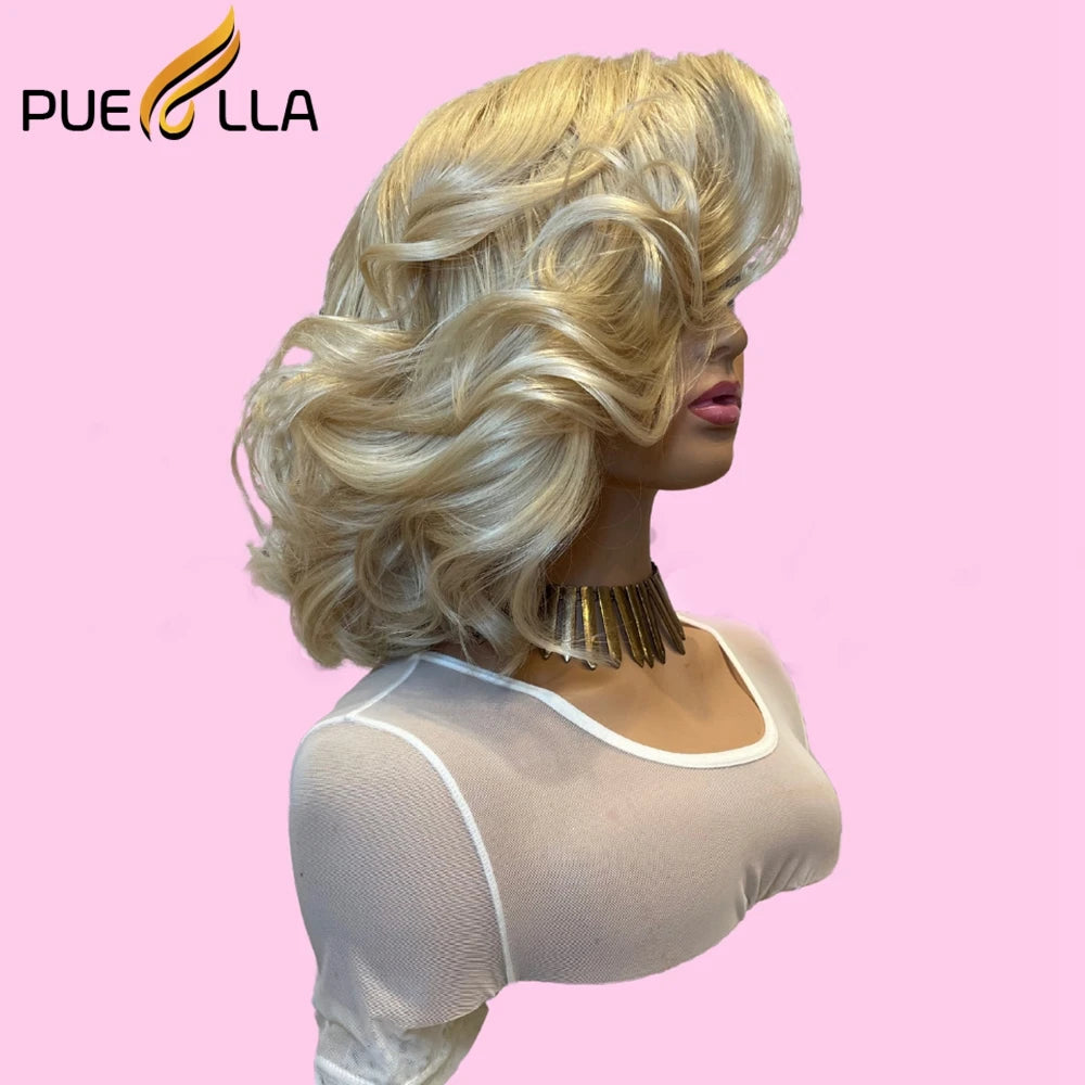 Ombre Honey Blonde 13X4 Lace Front Wig Remy Human Hair Preplucked 613 Brown Colored Short Wavy Transparent Lace Frontal Wigs