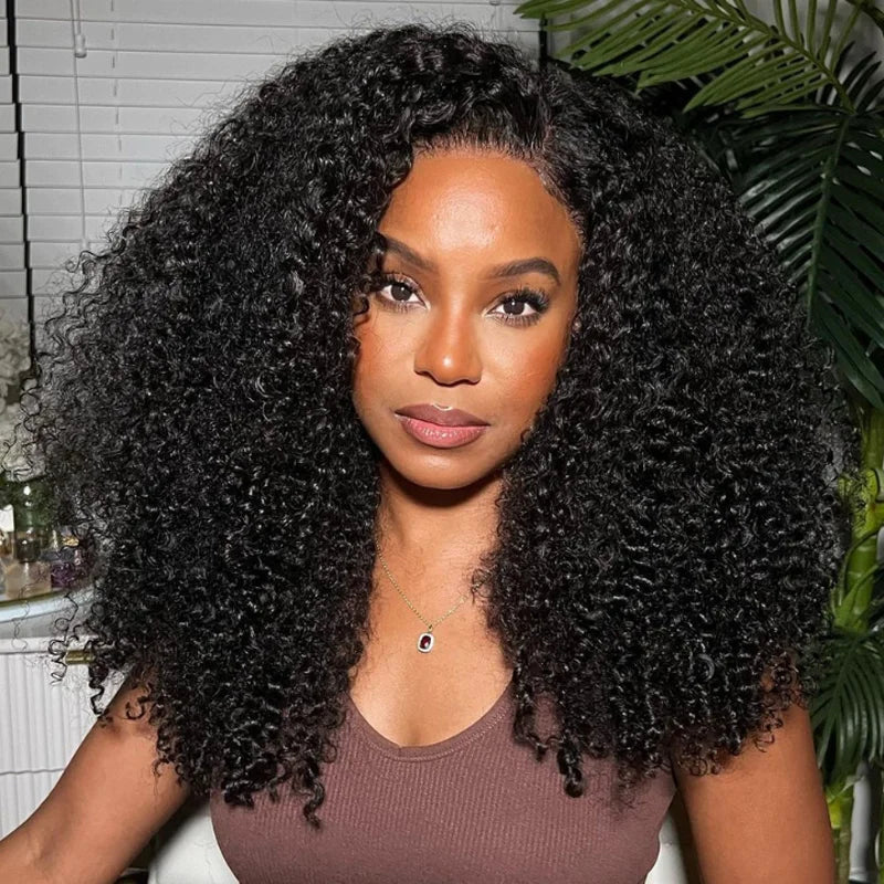 350% Density Fluffy Afro Kinky Curly Human Hair Wigs 13x4 Transparent Lace Frontal Wig Virgin Hair 4x4 Closure Wig Natural Color