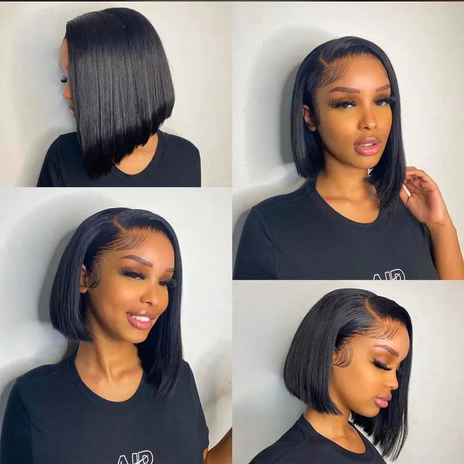 5X5 Closure Bob Short Wig Human Hair Bone Straight Preplucked 13X4 13X6 HD Transparent Frontal Lace Wigs For Women 250%