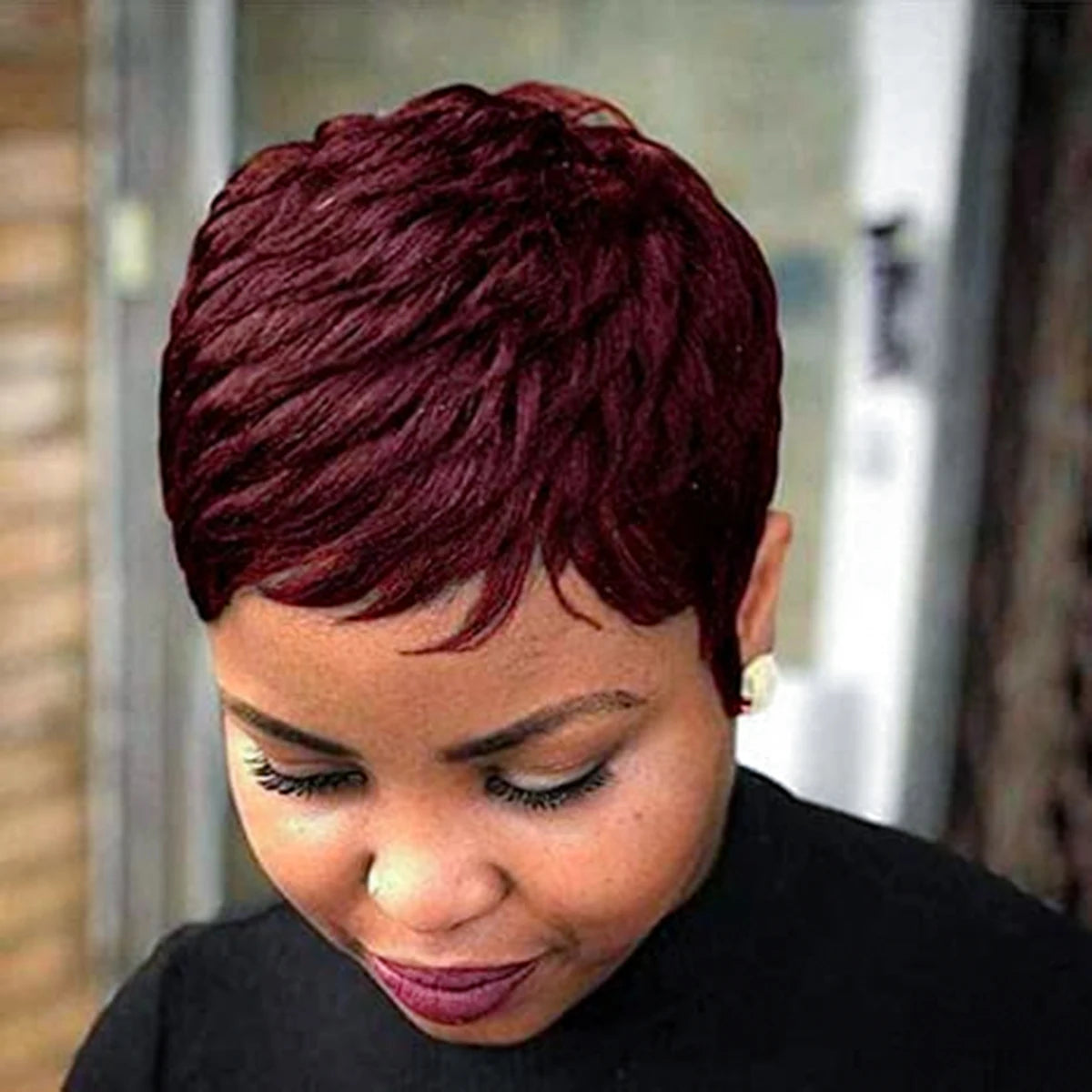 150% Density Chic Pixie Cut Human Hair Wig with Bangs - Brazilian Non-Lace Front, Full Machine-Made for Everyday Elegance