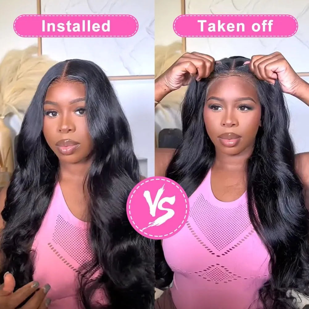 Glueless Wigs Human Hair Pre Plucked Pre Cut Wear Go 5x5 Body Wave HD Lace Closure Wigs Ready to Wear Bleached Knots 200%