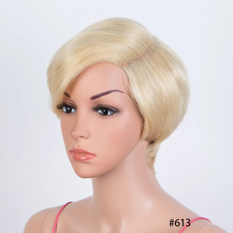 Short Pixie Straight Bob Human Hair L Lace Wigs For Women Brazilian Remy Hair Glueless Ombre 613 Colored Cheap Wigs
