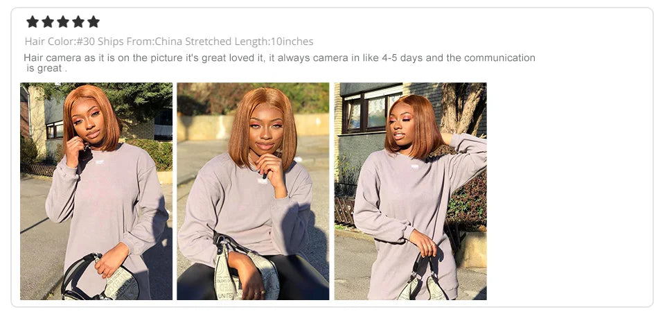 Ginger Short Bob Human Hair Wigs Blonde Lace Front Wig Peruvian Straight Orange Burgundy Red 13x1 Transparent Part Lace Bob Wig