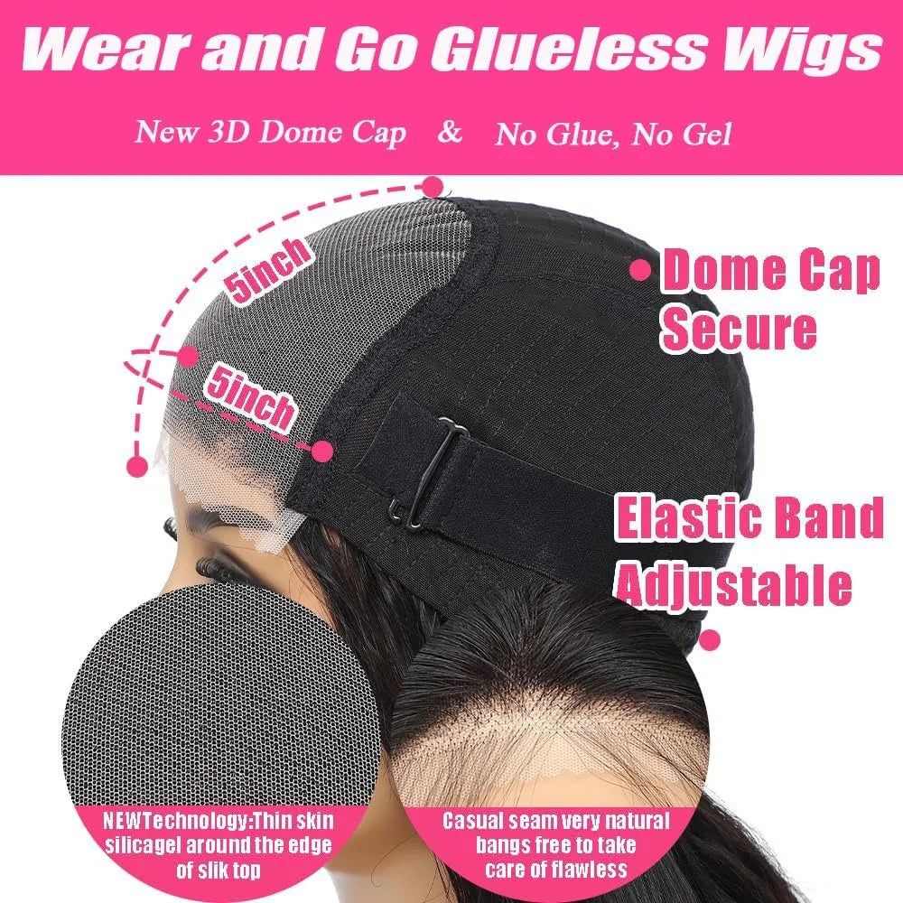 Glueless Wigs Human Hair Pre Plucked Pre Cut Wear Go 5x5 Body Wave HD Lace Closure Wigs Ready to Wear Bleached Knots 200%