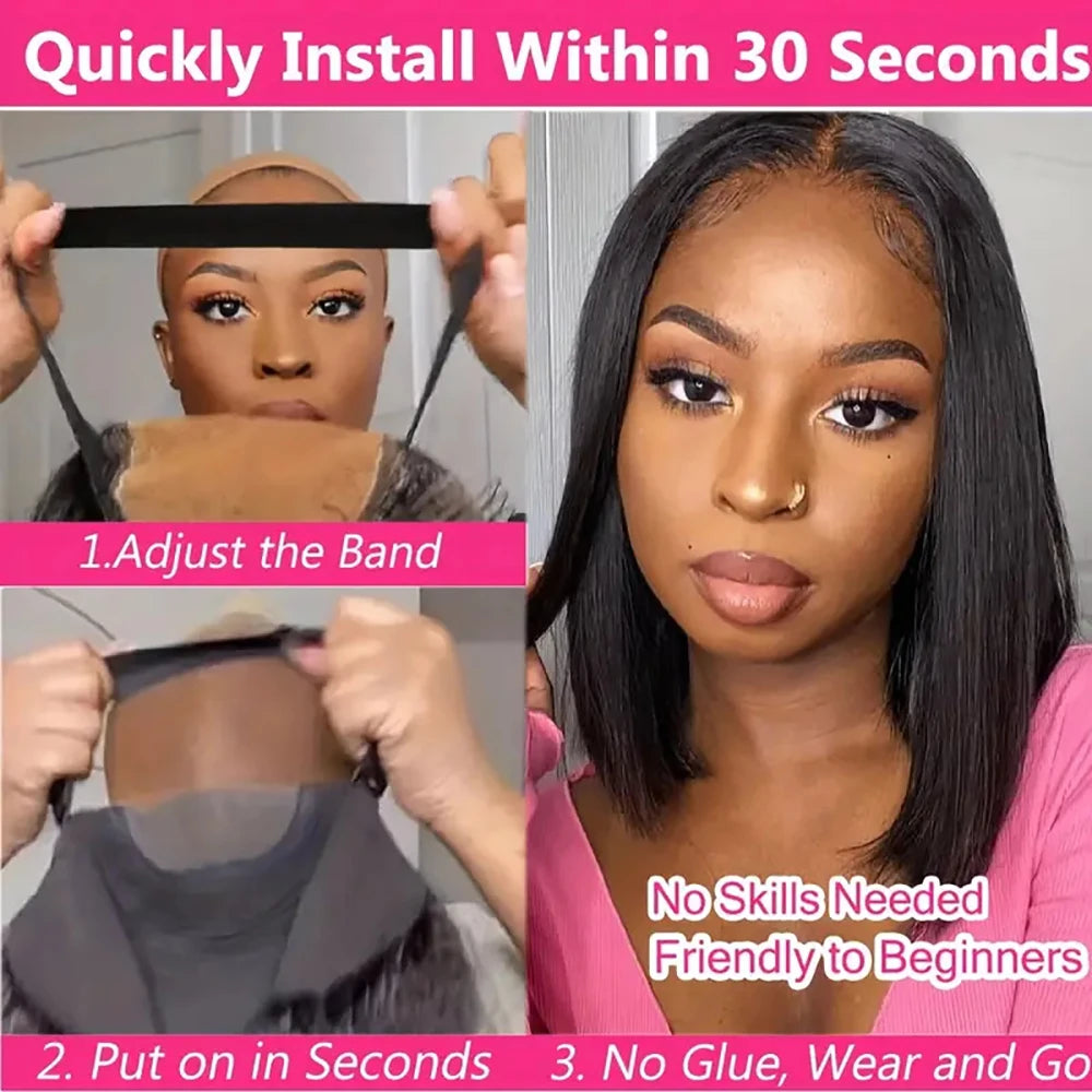 Wear And Go Bob Wigs Straight Glueless Bob Human Hair Wig Ready To Go 4x4 Transparent Lace Closure Wig For Women Pre Cut Lace Straight Wig Midulla 3 Day Wig