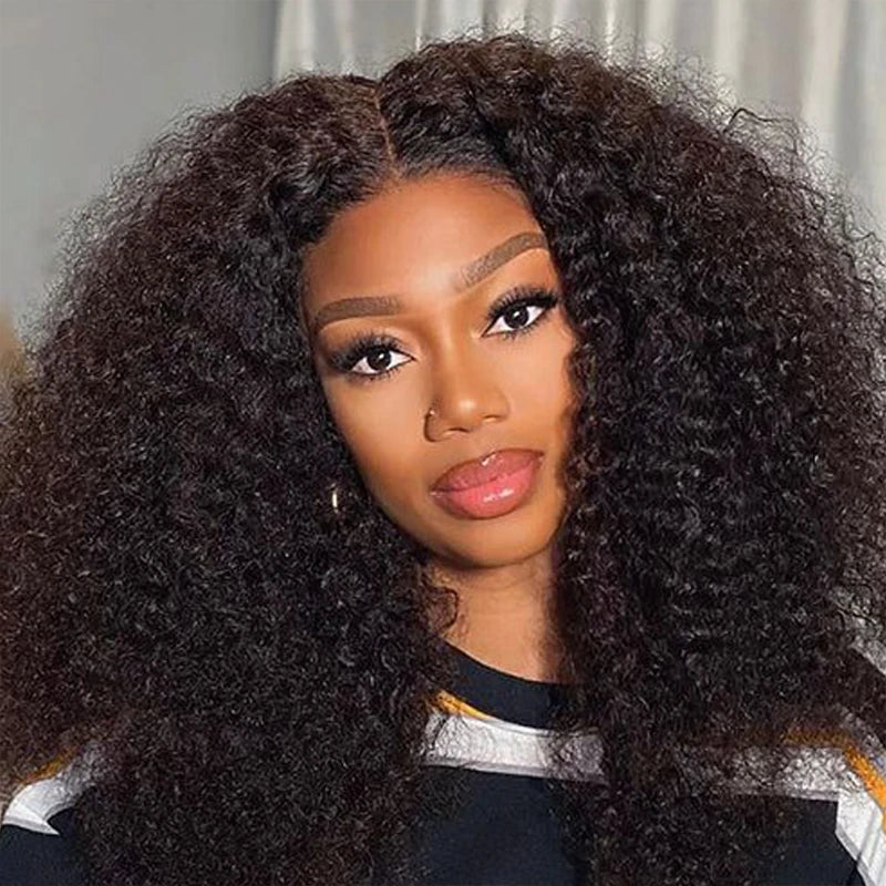 350% Density Fluffy Afro Kinky Curly Human Hair Wigs 13x4 Transparent Lace Frontal Wig Virgin Hair 4x4 Closure Wig Natural Color