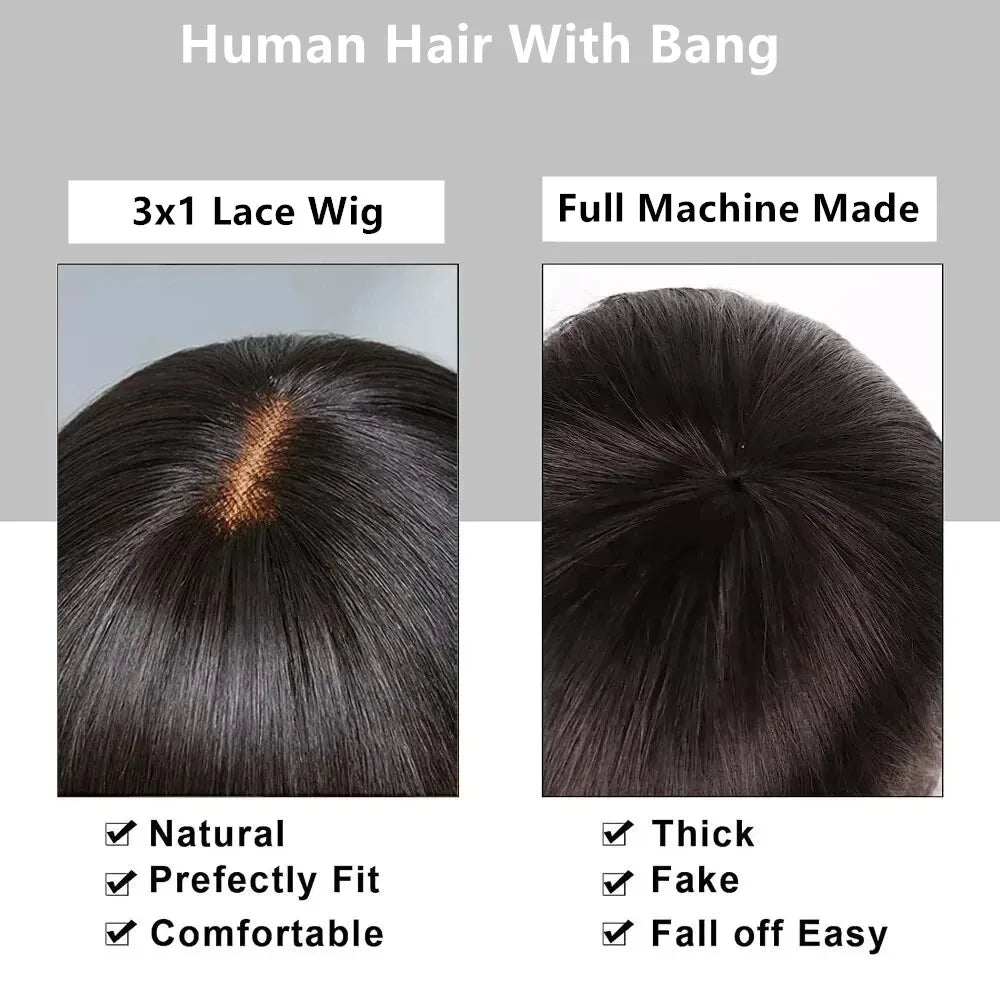 3x1 Middle Part Human Hair Wigs With Bangs Cheap Straight Wigs For Black Women 30 32 Inch Brazilian Wigs 100% Human Hair Wig