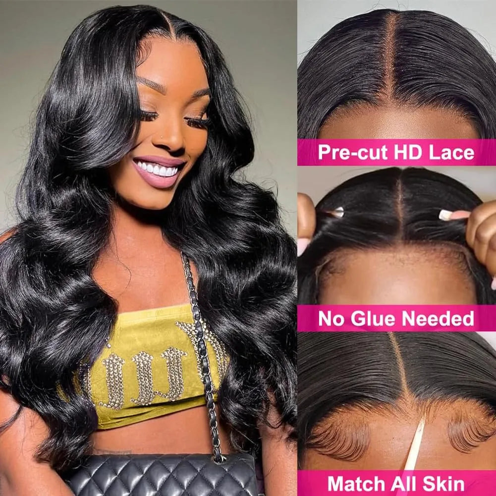 Glueless Wigs Human Hair Pre Plucked Pre Cut Wear Go 5x5 Body Wave HD Lace Closure Wigs Ready to Wear Bleached Knots 200%