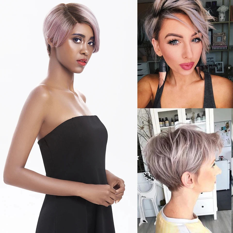 Short Pixie Straight Bob Human Hair L Lace Wigs For Women Brazilian Remy Hair Glueless Ombre 613 Colored Cheap Wigs