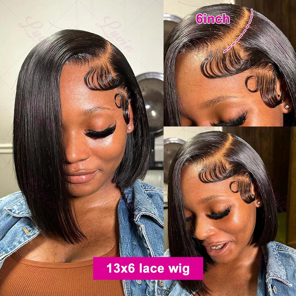 5X5 Closure Bob Short Wig Human Hair Bone Straight Preplucked 13X4 13X6 HD Transparent Frontal Lace Wigs For Women 250%