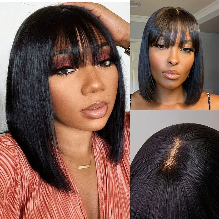 3x1 Middle Part Human Hair Wigs With Bangs Cheap Straight Wigs For Black Women 30 32 Inch Brazilian Wigs 100% Human Hair Wig