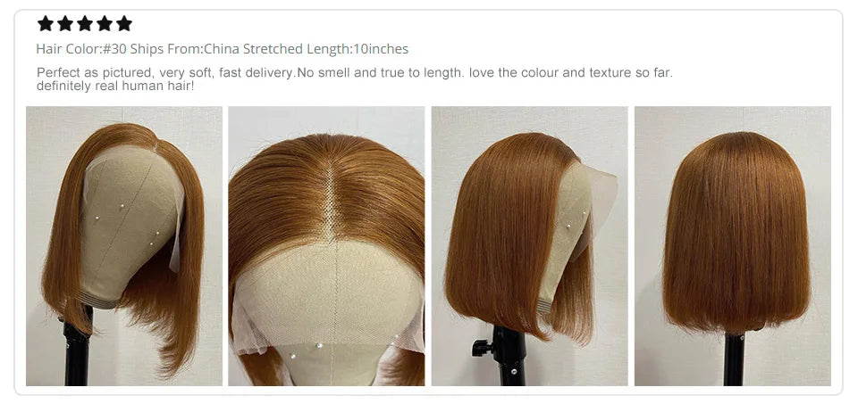 Ginger Short Bob Human Hair Wigs Blonde Lace Front Wig Peruvian Straight Orange Burgundy Red 13x1 Transparent Part Lace Bob Wig