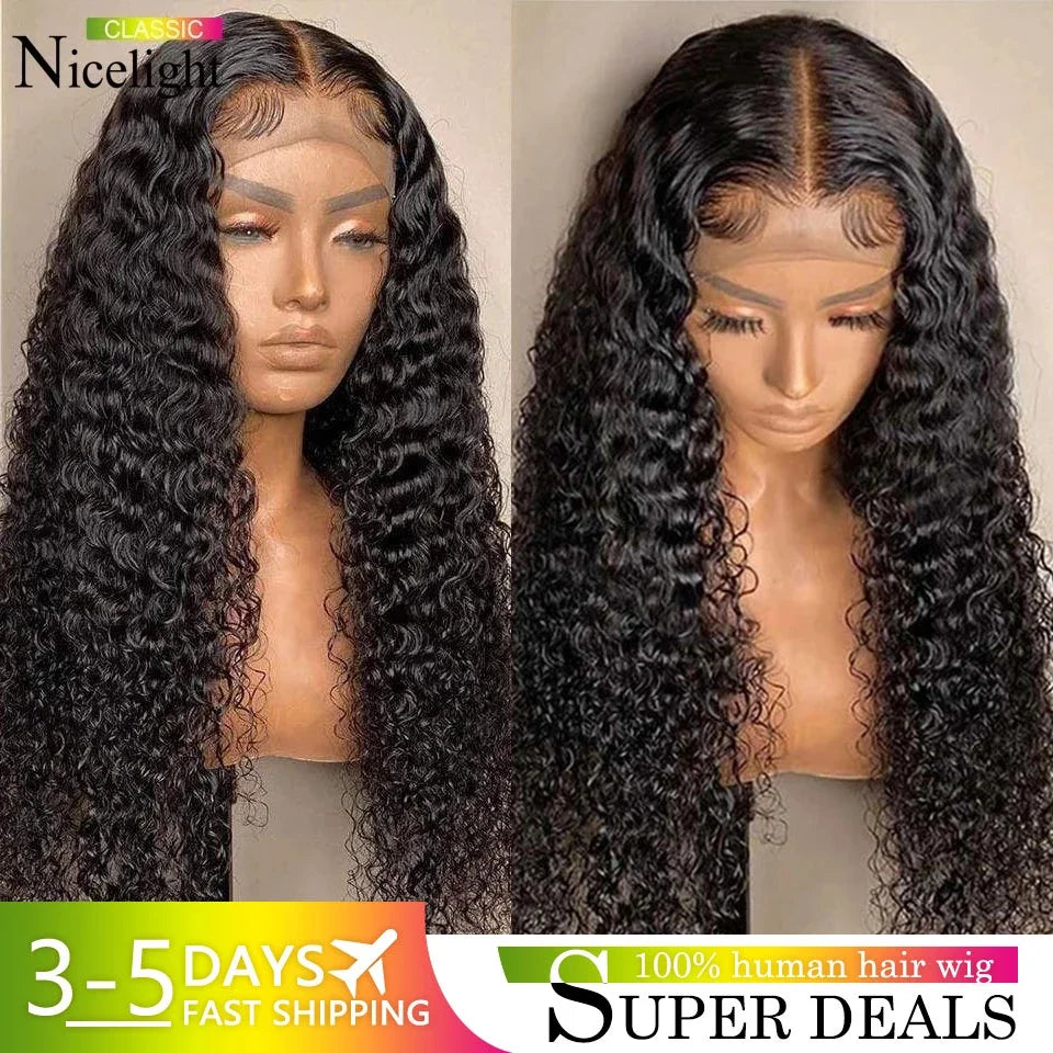 Nicelight Water Wave Transparent 13x6 Lace Frontal Wigs 30 Inch Brazilian Remy Pre Plucked Human Hair Wigs Curly Lace Front Wig