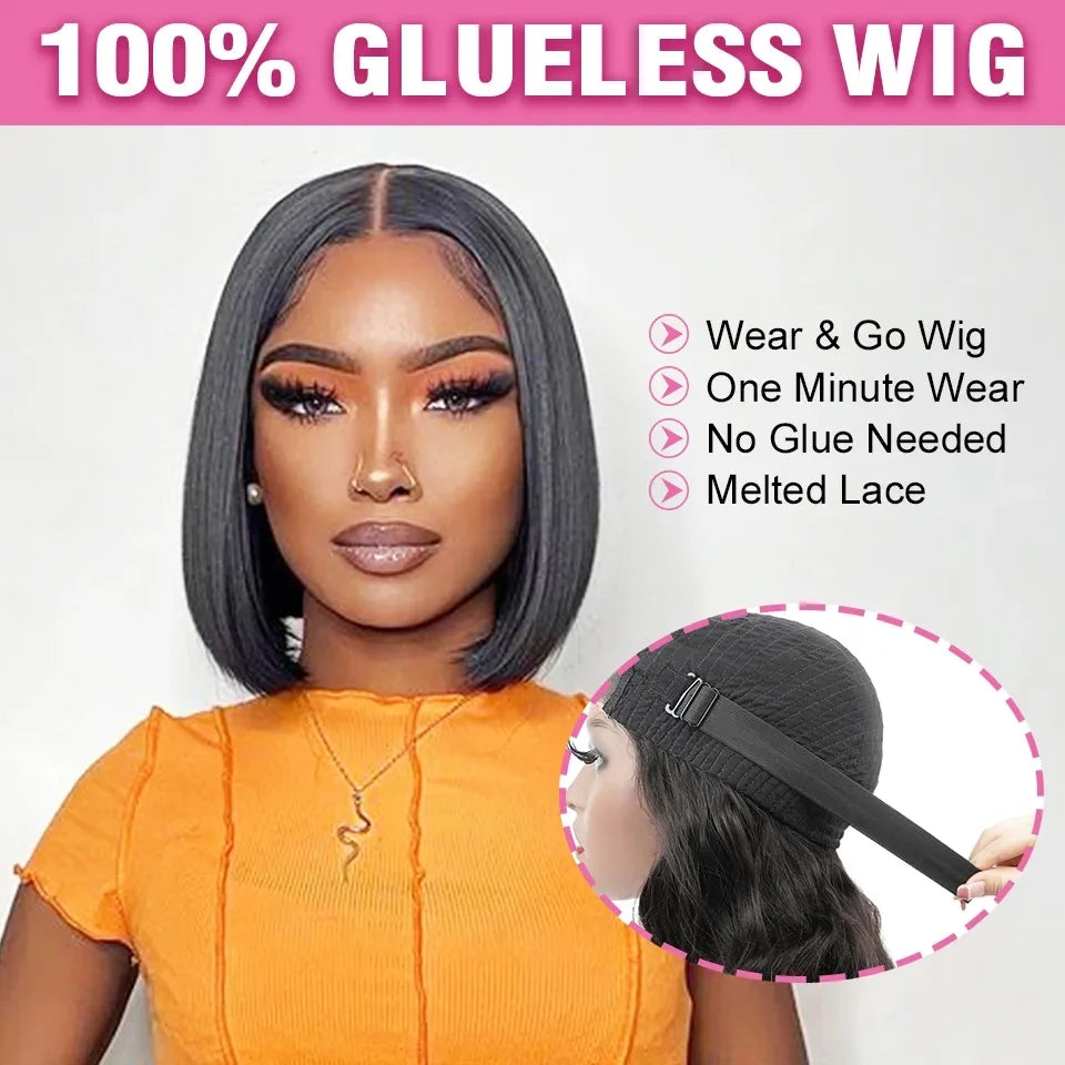 Wear And Go Bob Wigs Straight Glueless Bob Human Hair Wig Ready To Go 4x4 Transparent Lace Closure Wig For Women Pre Cut Lace Straight Wig Midulla 3 Day Wig