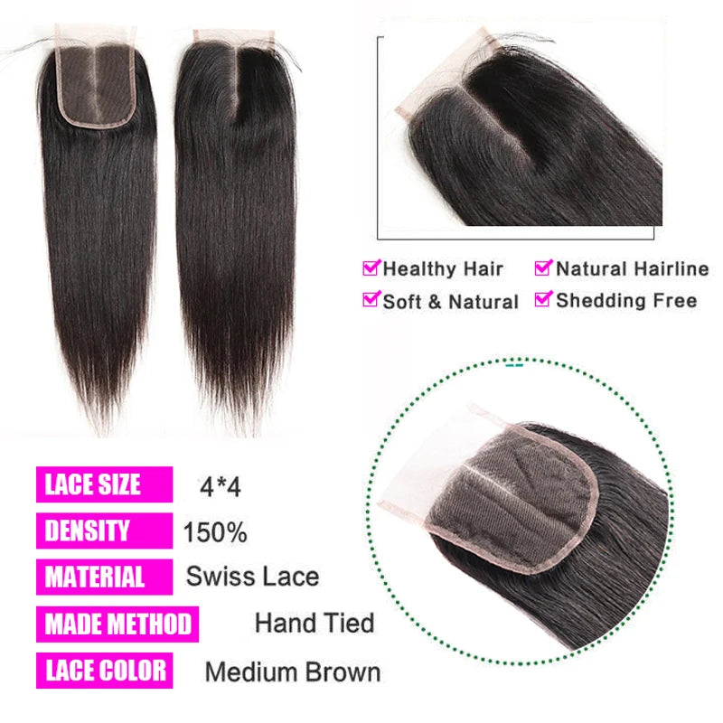 13x4 HD Transparent Lace Frontal 100% Human Hair Pre plucked Bleached Knots Natural Hair Line With Baby Hair 4x4 Lace Closure