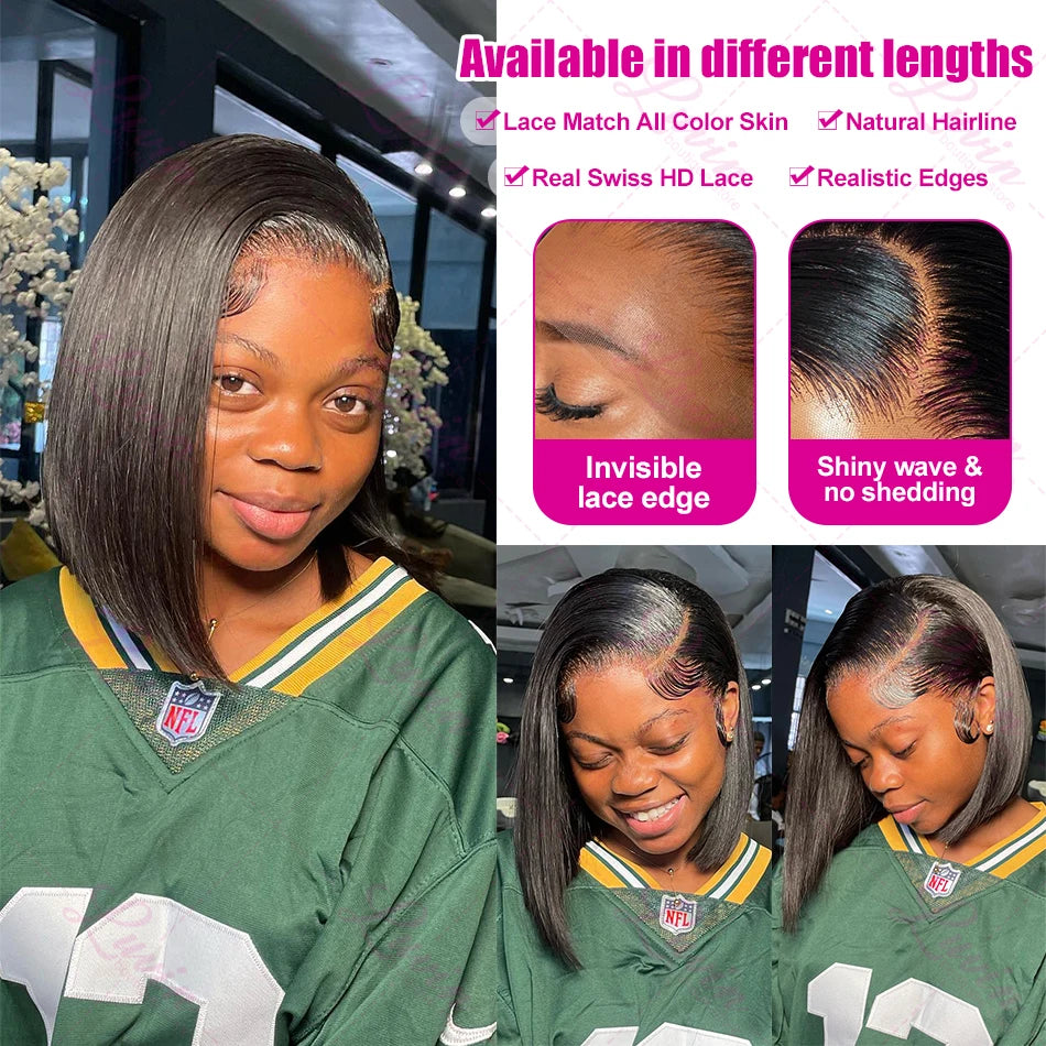 5X5 Closure Bob Short Wig Human Hair Bone Straight Preplucked 13X4 13X6 HD Transparent Frontal Lace Wigs For Women 250%