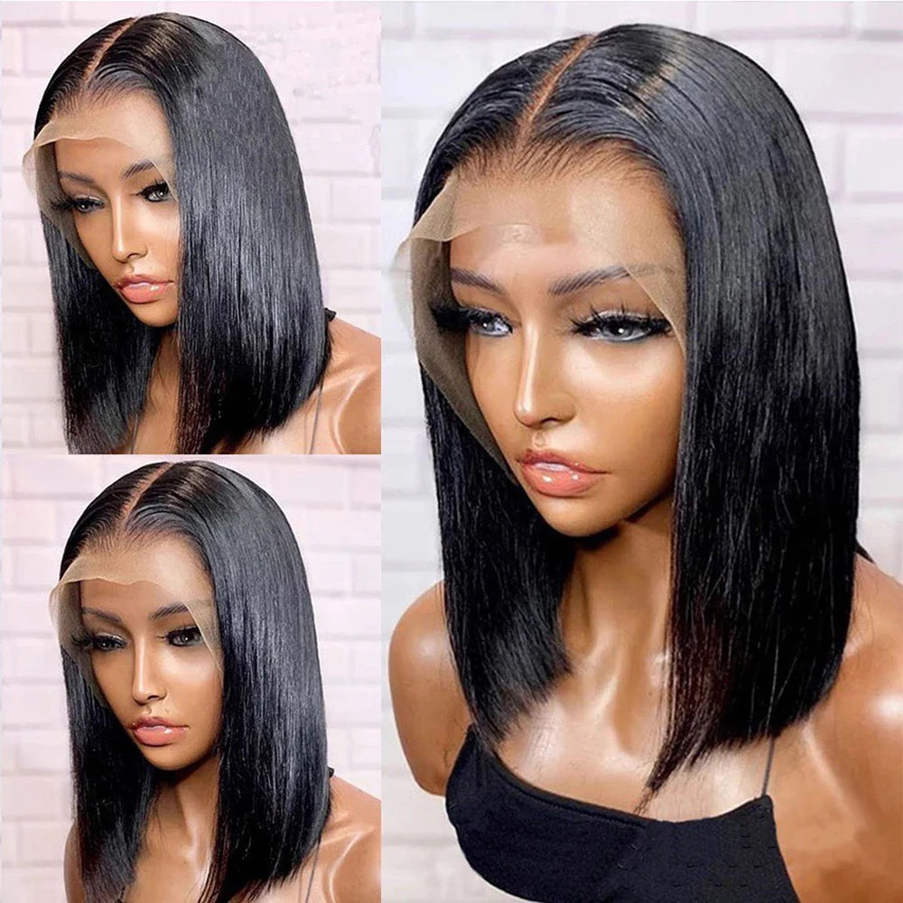 13x4 Lace Front Human Hair Wig Transparent Lace Frontal Wigs For Black Women Short Bob Wig Glueless Remy Straight Natural Wig