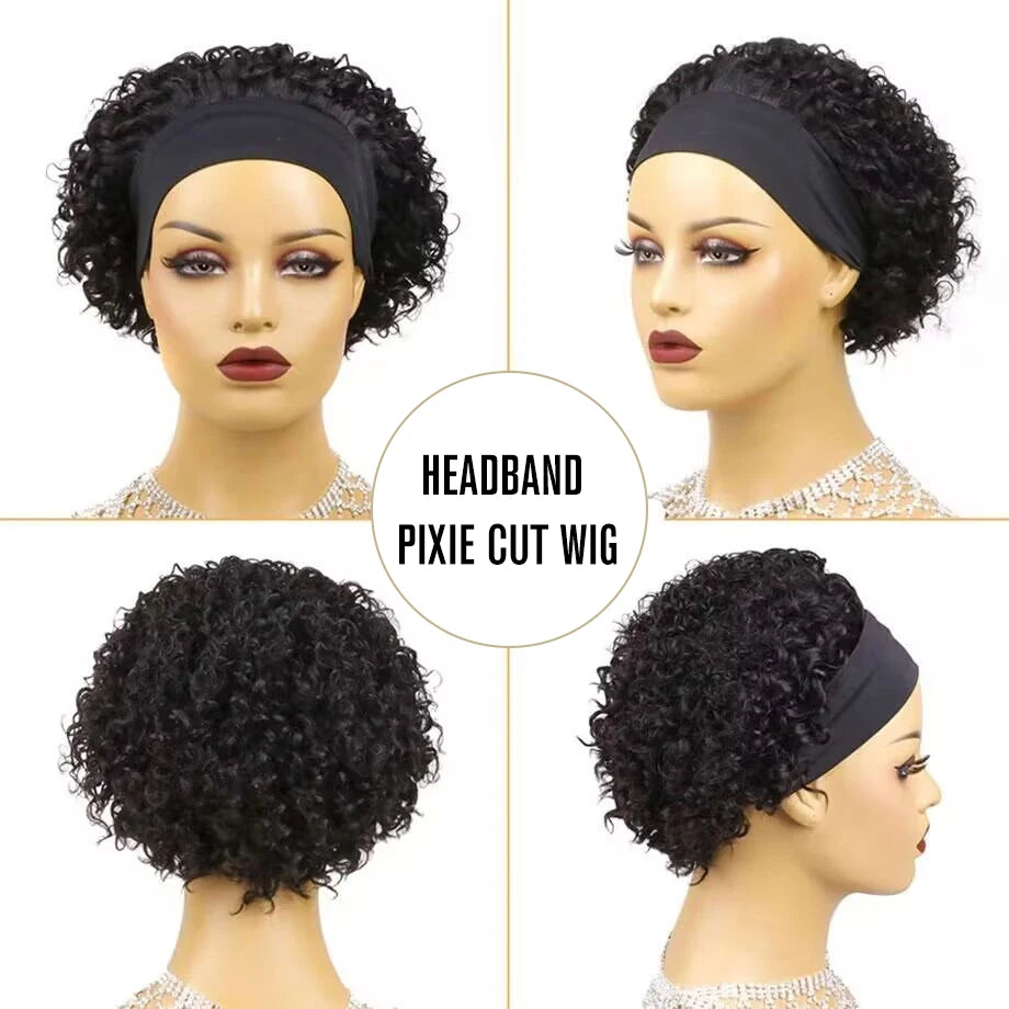 Afro Kinky Curly Wig Silk Headband Wig Human Hair for Women 180% Glueless Wigmy Curly Human Hair Wig Brazilian Hair Half Wig