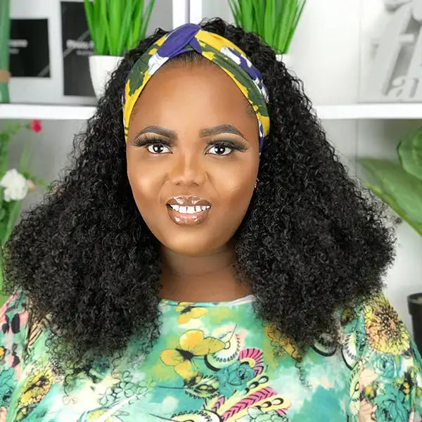 Afro Kinky Curly Wig Silk Headband Wig Human Hair for Women 180% Glueless Wigmy Curly Human Hair Wig Brazilian Hair Half Wig
