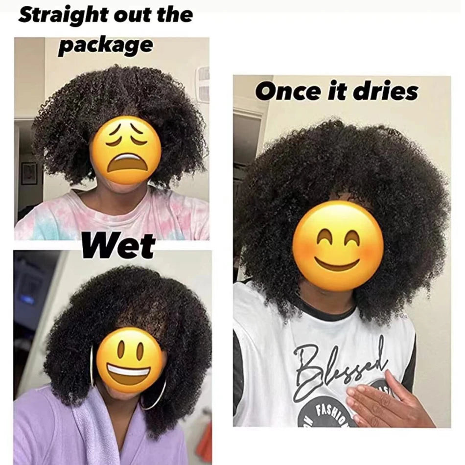 4B 4C Afro Kinky Curly Wig with Bangs Human Hair Full Machine Made Scalp Top Wig 200 Density Remy Brazilian Short Bob Curly Wigs