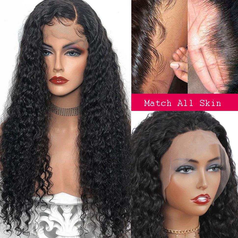 Nicelight Water Wave Transparent 13x6 Lace Frontal Wigs 30 Inch Brazilian Remy Pre Plucked Human Hair Wigs Curly Lace Front Wig