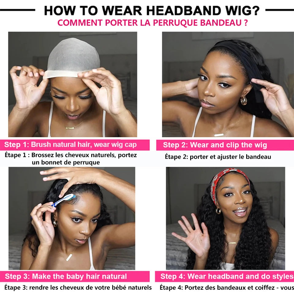 Afro Kinky Curly Wig Silk Headband Wig Human Hair for Women 180% Glueless Wigmy Curly Human Hair Wig Brazilian Hair Half Wig