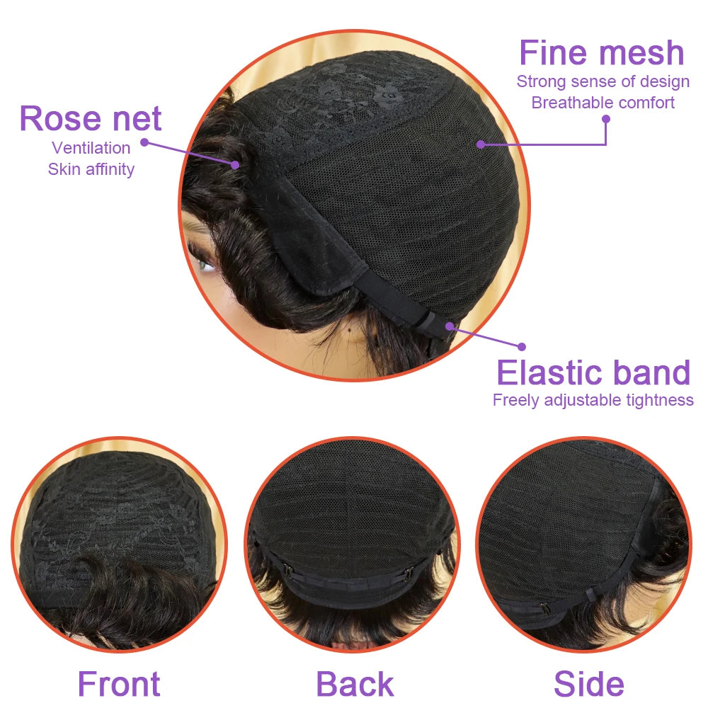 150% Density Chic Pixie Cut Human Hair Wig with Bangs - Brazilian Non-Lace Front, Full Machine-Made for Everyday Elegance