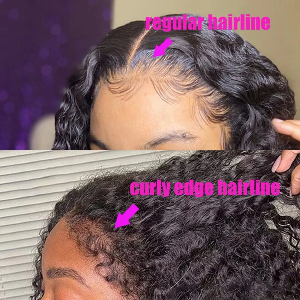 Kinky Curly Human Hair Wig With 4C Curly Edges Hairline Baby Hair 13x4 Transparent Lace Front Human Wig Easy To Wear Wig No Glue