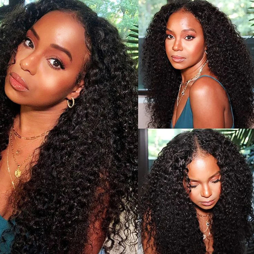 Kinky Curly V Part Wig 100% Human Hair 4C Afro Curly V Part Human Hair Wigs for Women Brazilian Deep Wave Thin Part Wig on Sale