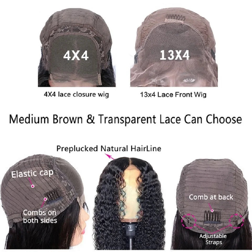 Kinky Curly Human Hair Wig With 4C Curly Edges Hairline Baby Hair 13x4 Transparent Lace Front Human Wig Easy To Wear Wig No Glue