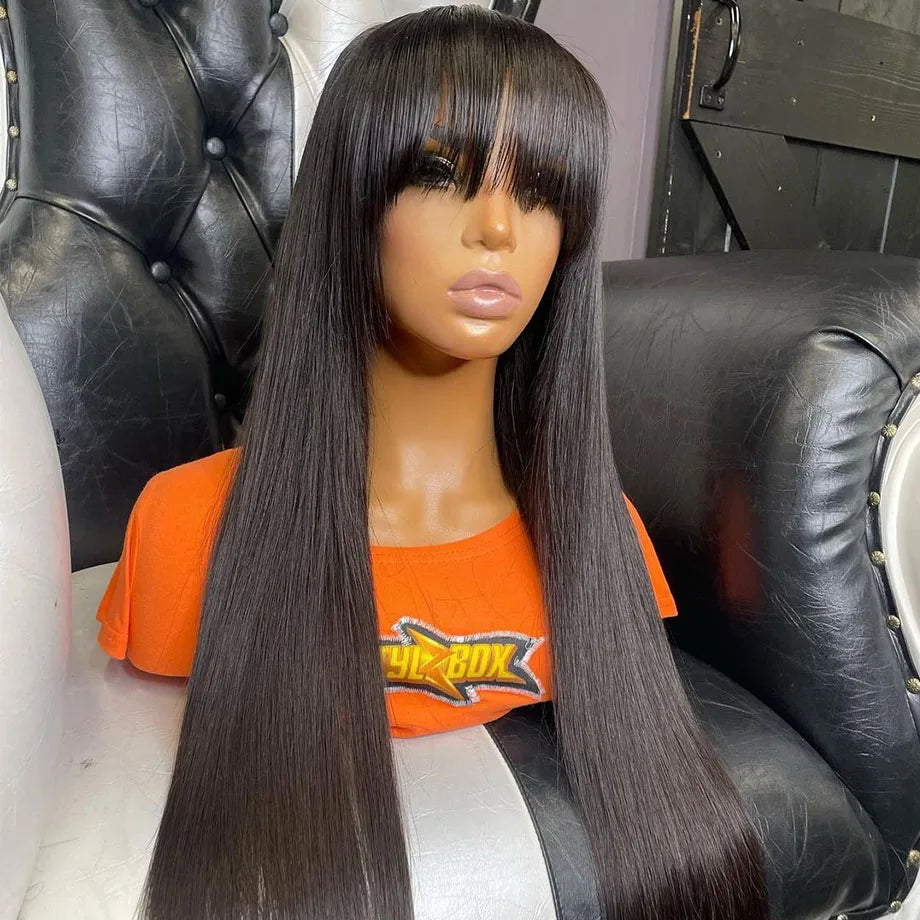 3x1 Middle Part Human Hair Wigs With Bangs Cheap Straight Wigs For Black Women 30 32 Inch Brazilian Wigs 100% Human Hair Wig