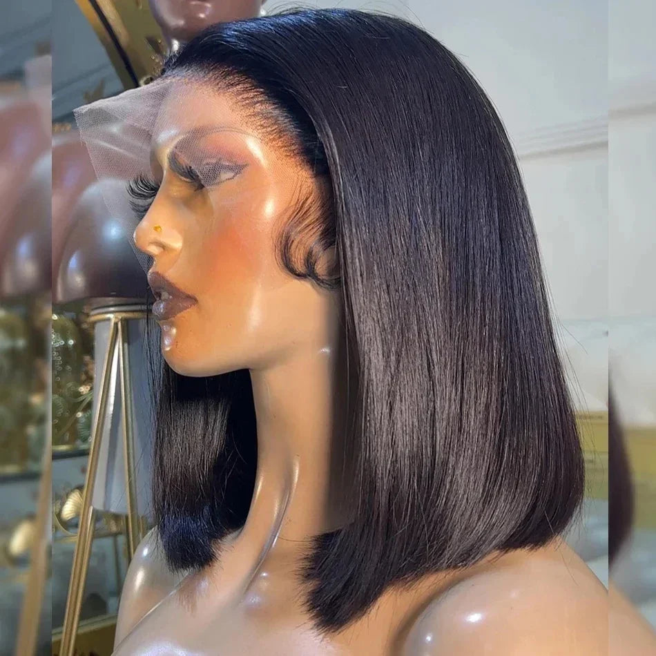 5X5 Closure Bob Short Wig Human Hair Bone Straight Preplucked 13X4 13X6 HD Transparent Frontal Lace Wigs For Women 250%