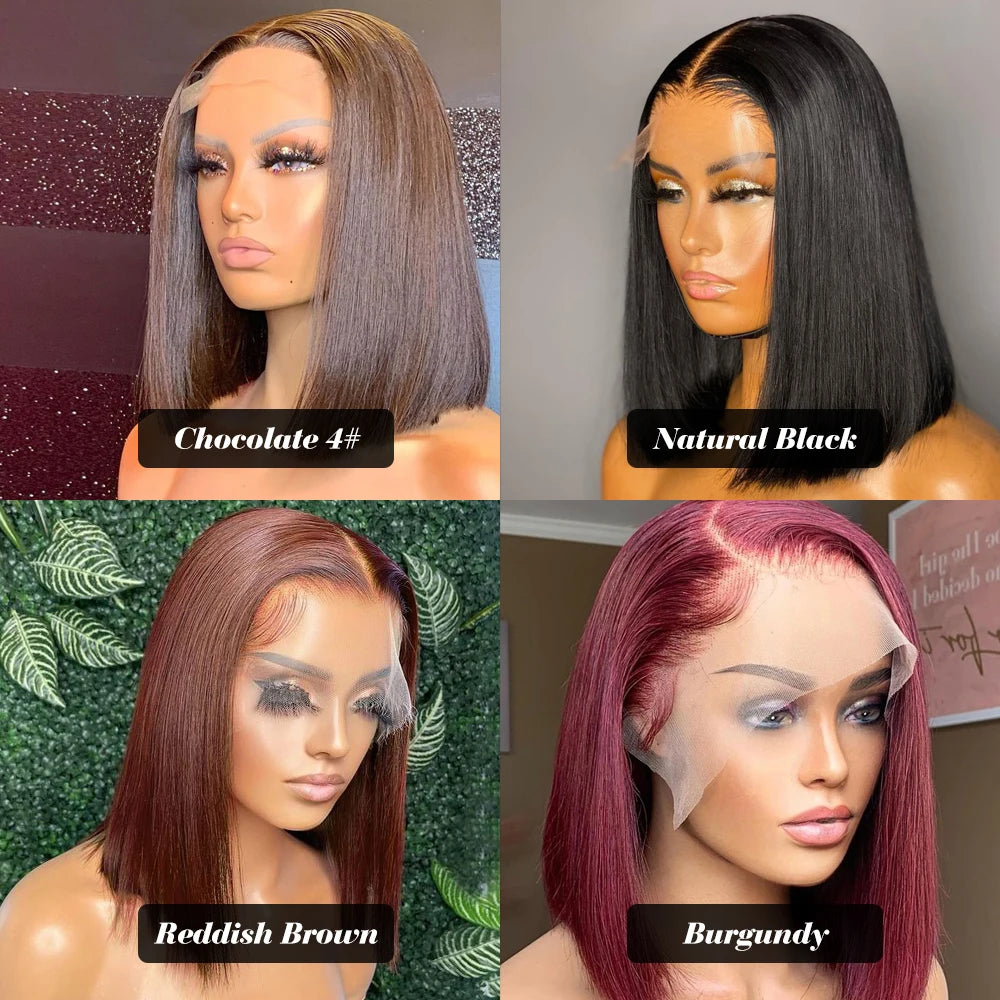 13x4 Lace Front Human Hair Wig Transparent Lace Frontal Wigs For Black Women Short Bob Wig Glueless Remy Straight Natural Wig