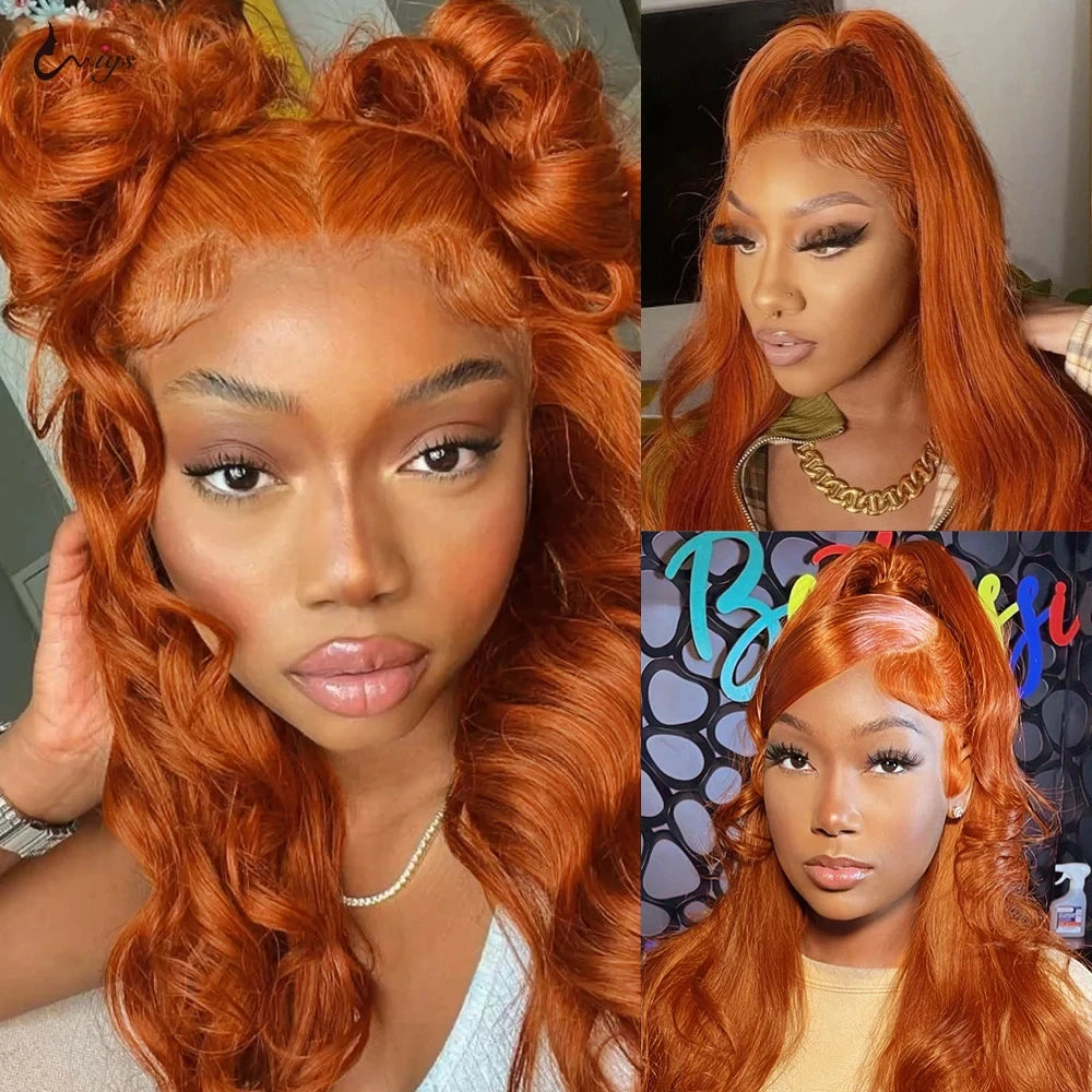 Ginger Orange 13x6 HD Lace Front Wigs Human Hair Bone Body Wave 13x4 Human Hair Lace Frontal Wigs Transparent Lace Wig For Women
